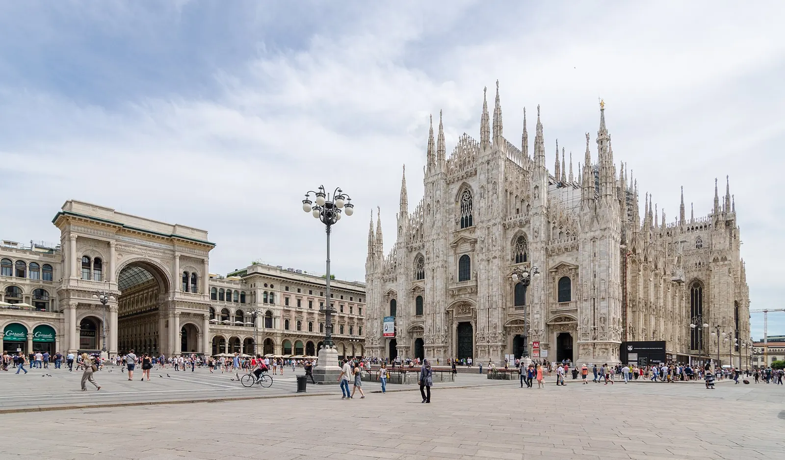 Piazza del Duomo and the entrance to the Galleria Vittorio Emanuele II, Milan.